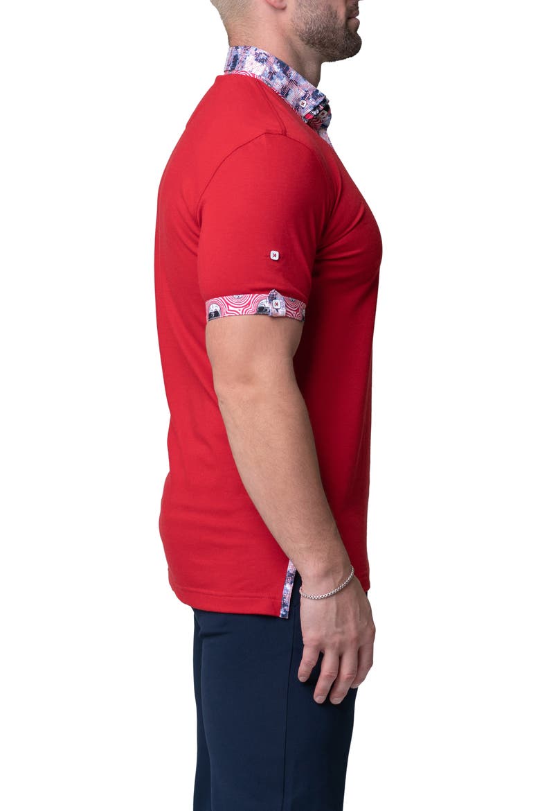 Mozart Solid Ripple Red Piqué Button-Down Polo, Alternate, color, RED