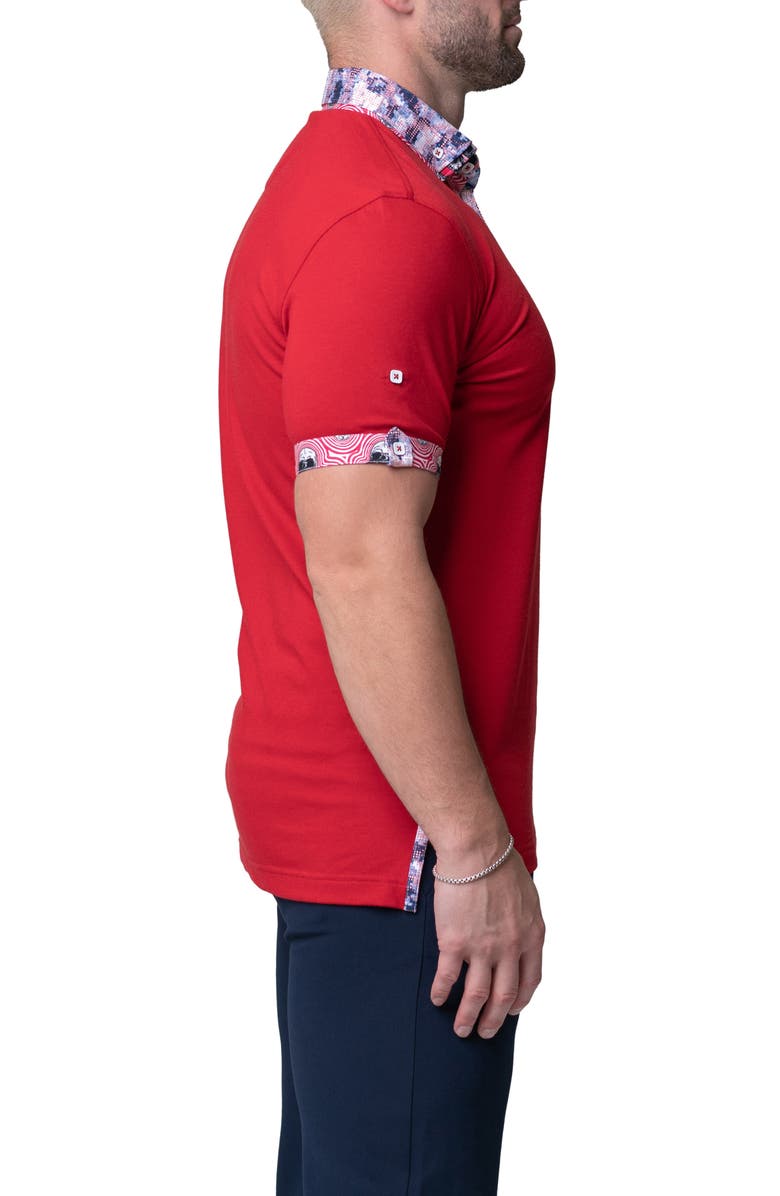 Maceoo Mozart Solid Ripple Red Piqué Button-Down Polo, Alternate, color, Red