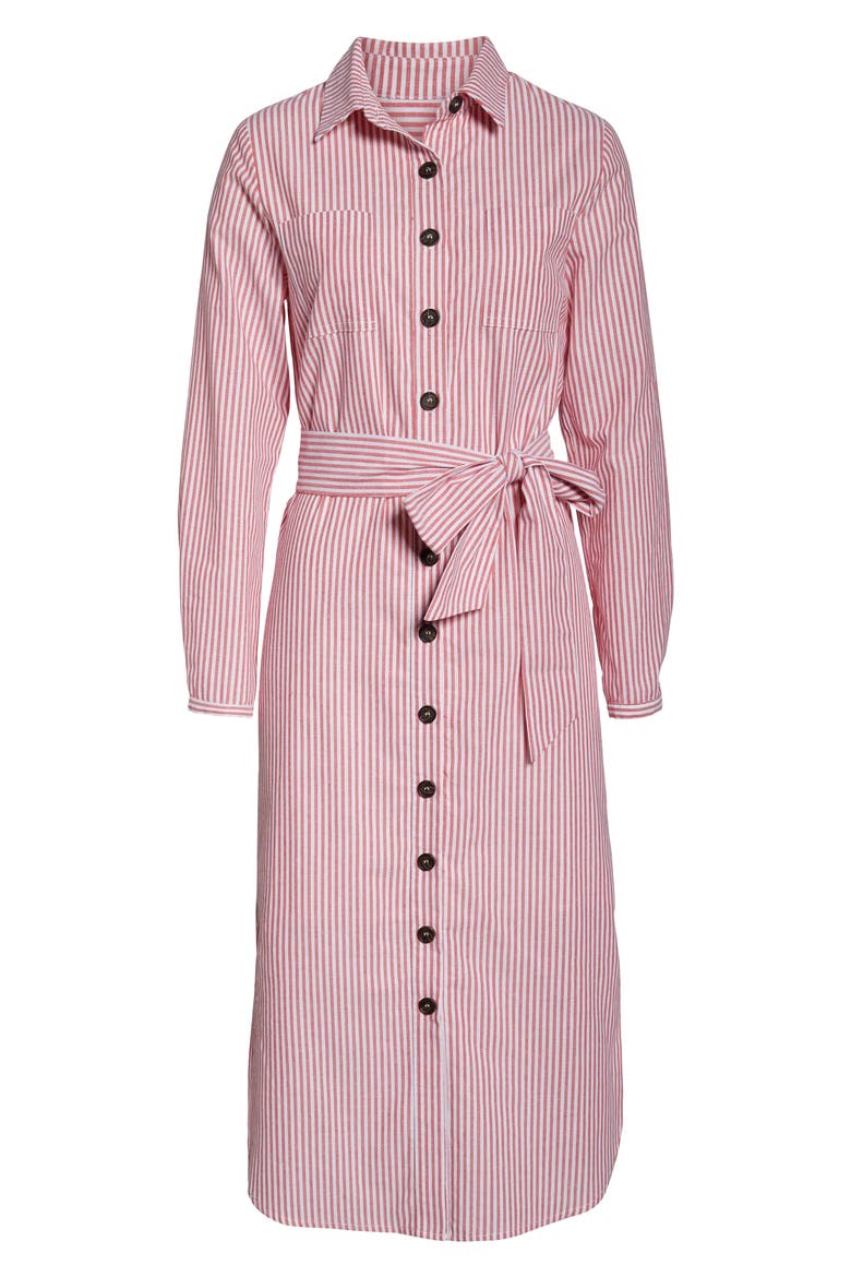 Stripe Belted Shirtdress, Alternate, color, RED- WHITE