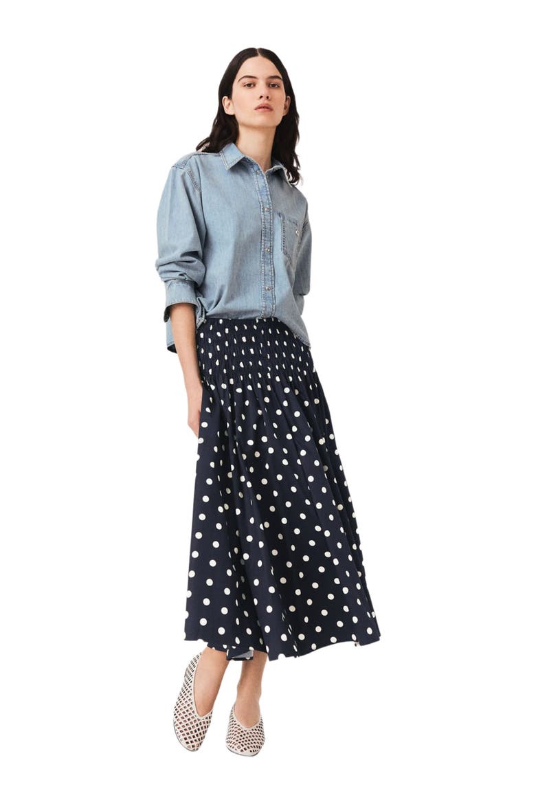Long cotton skirt, Alternate, color, Navy dots print