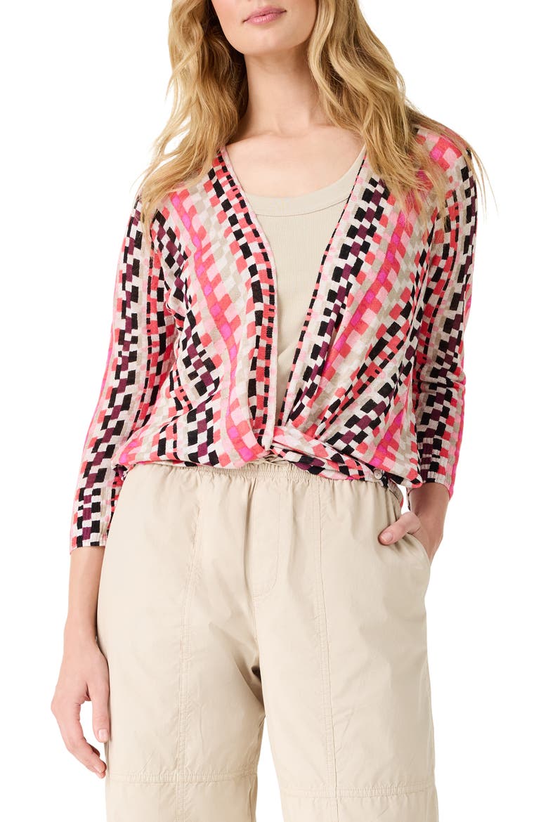 Pixel Sunset 4-Way Linen Blend Convertible Cardigan, Alternate, color, PINK MULTI