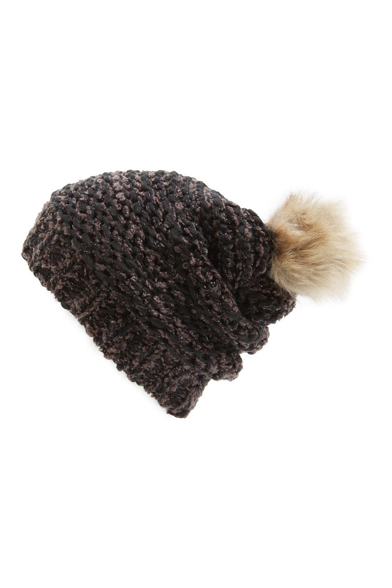 Knit Pompom Beanie, Main, color, BLACK