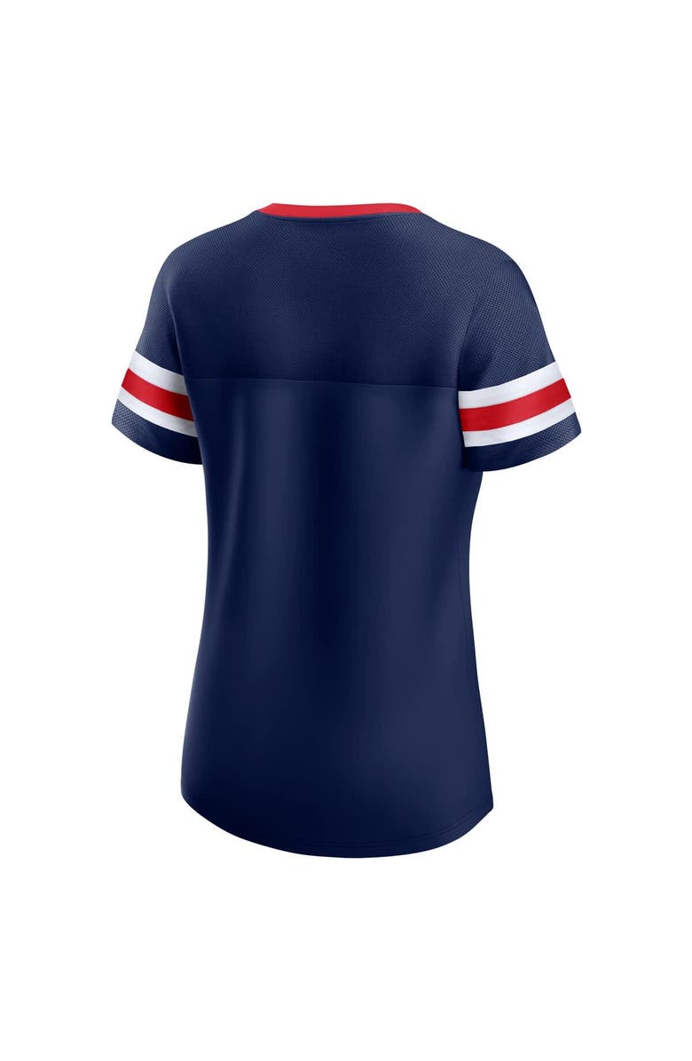 FANATICS Women's Fanatics Navy New England Patriots True Catch Iconic Rhinestone Bling Athena Lace-Up T-Shirt, Alternate, color, Navy