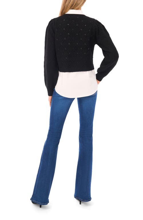 Ted Baker Pointelle Mixed Media Sweater In Black