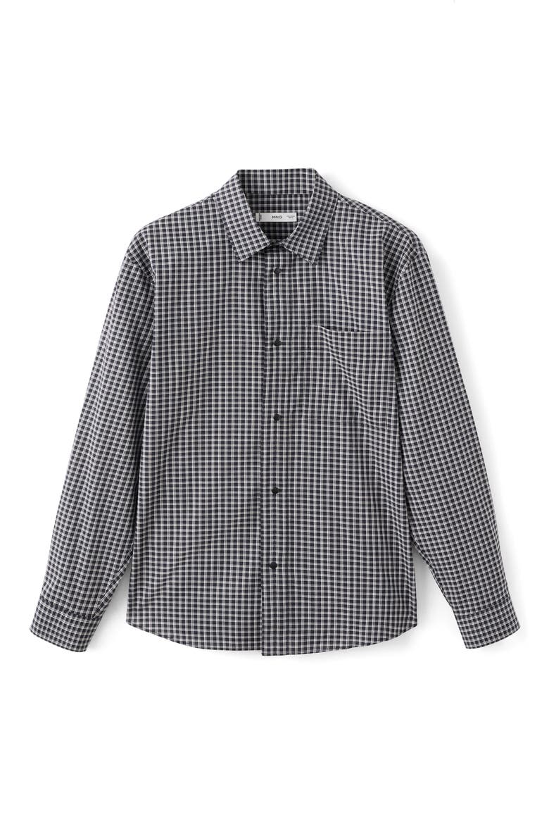 Relaxed Fit Check Snap-Up Shirt, Alternate, color, BLACK