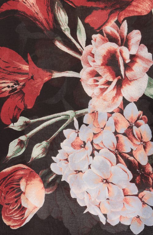 Nine West Painterly Blooms Gauze Square Scarf In Black