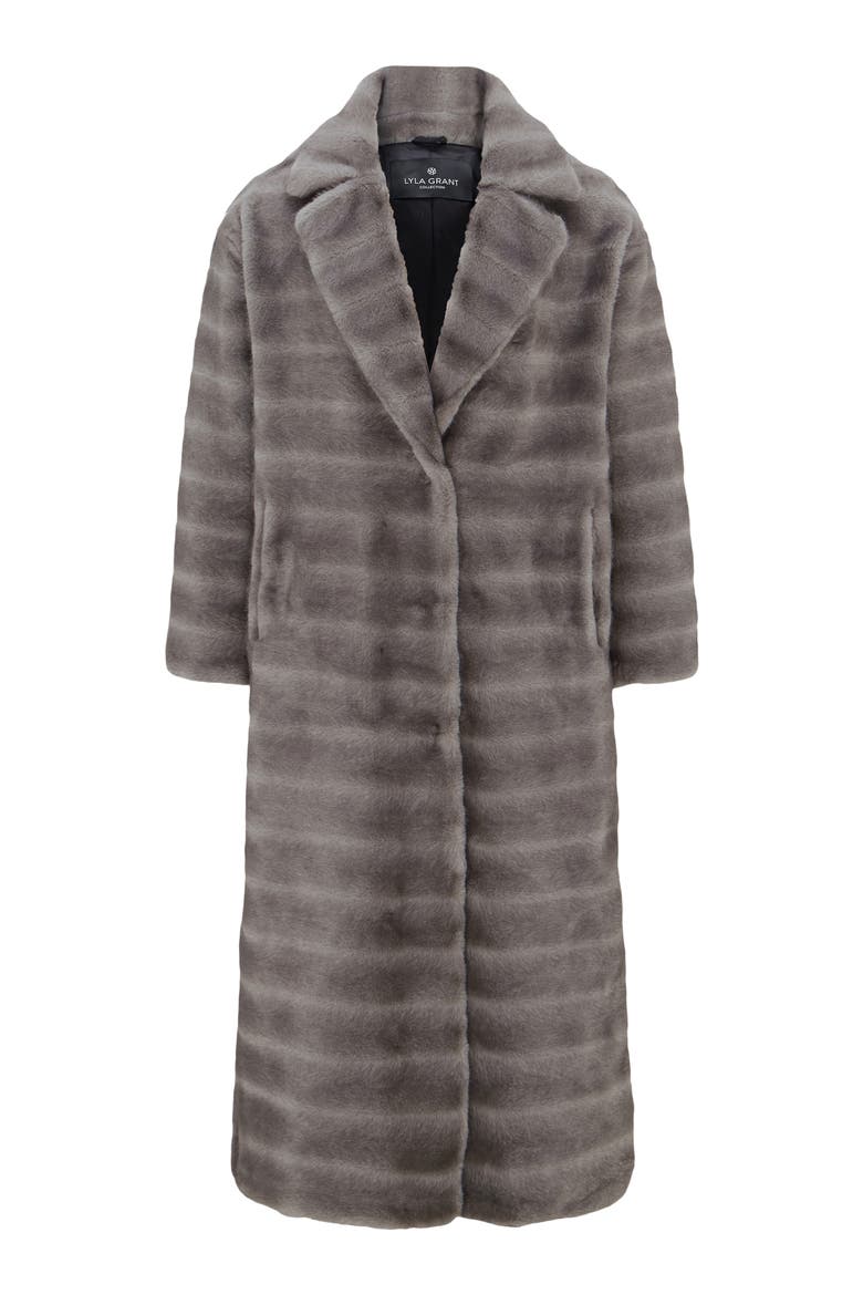 Fur-Free Mink (Faux Fur) Horizontal Coat, Notch Collar, Alternate, color, GRAY