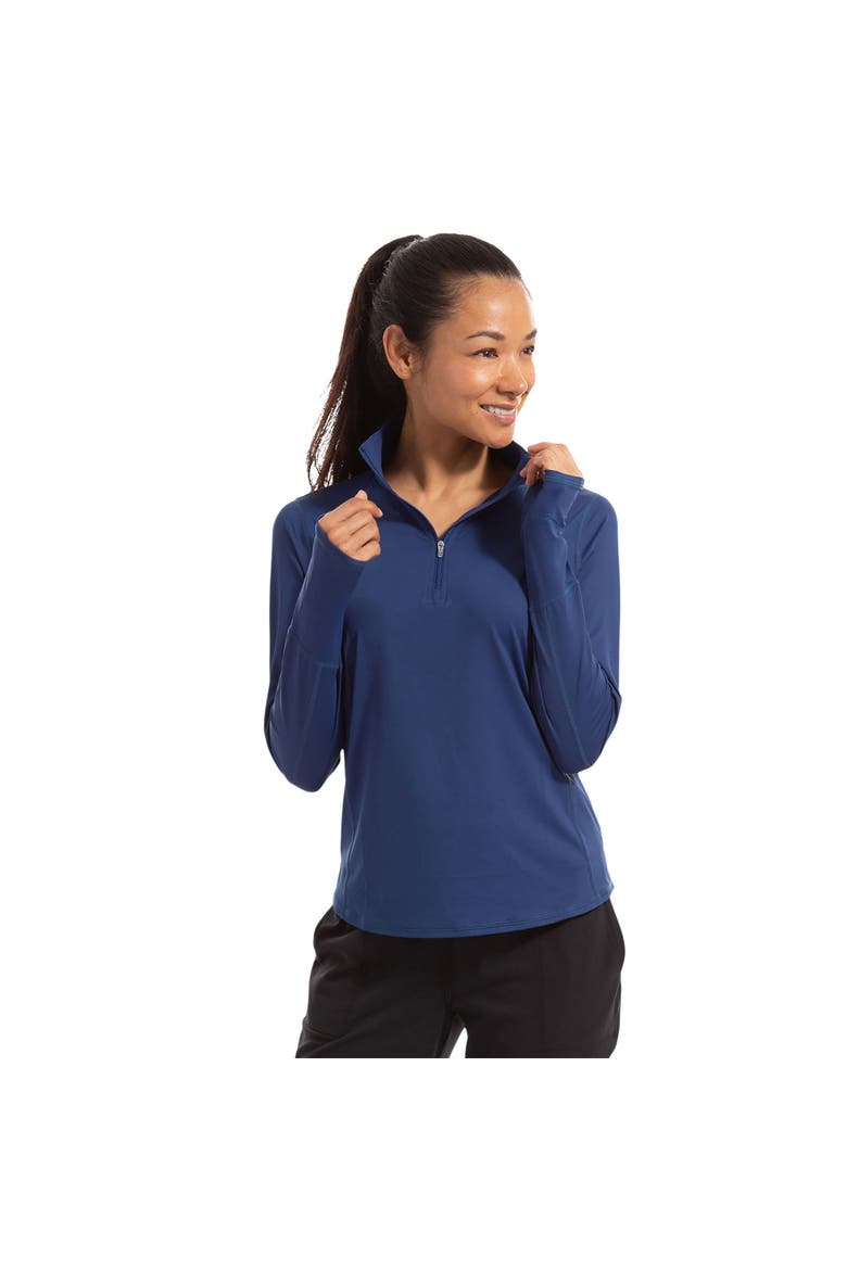 Women's Long Sleeve Sun and UV Protection Relaxed Mock Zip Top, Main, color, Navy