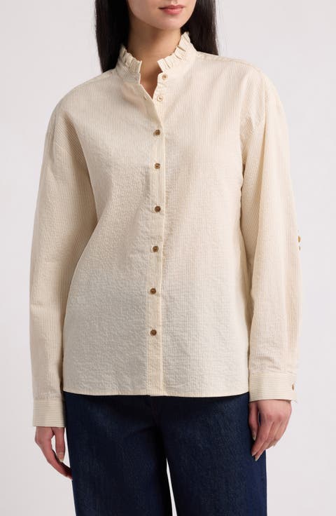 Luanna Ruffle Collar Striped Shirt