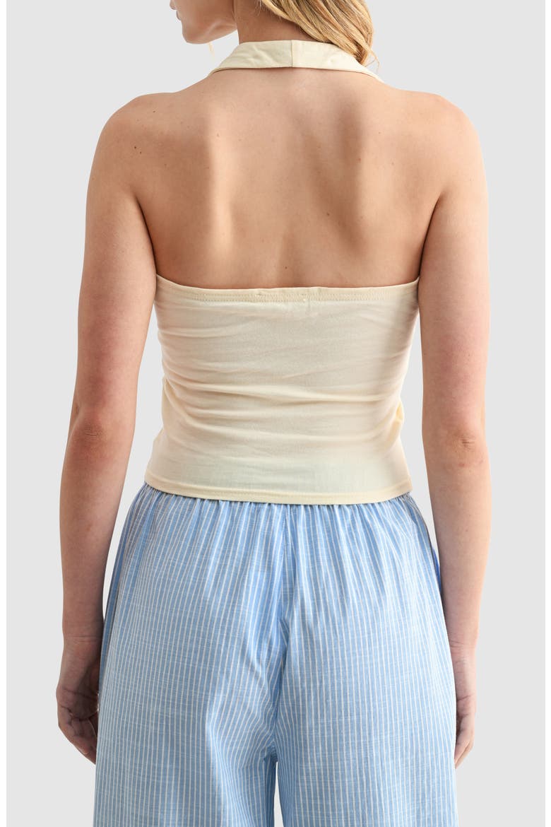 Stretch Cotton Halter Top, Alternate, color, BUTTER