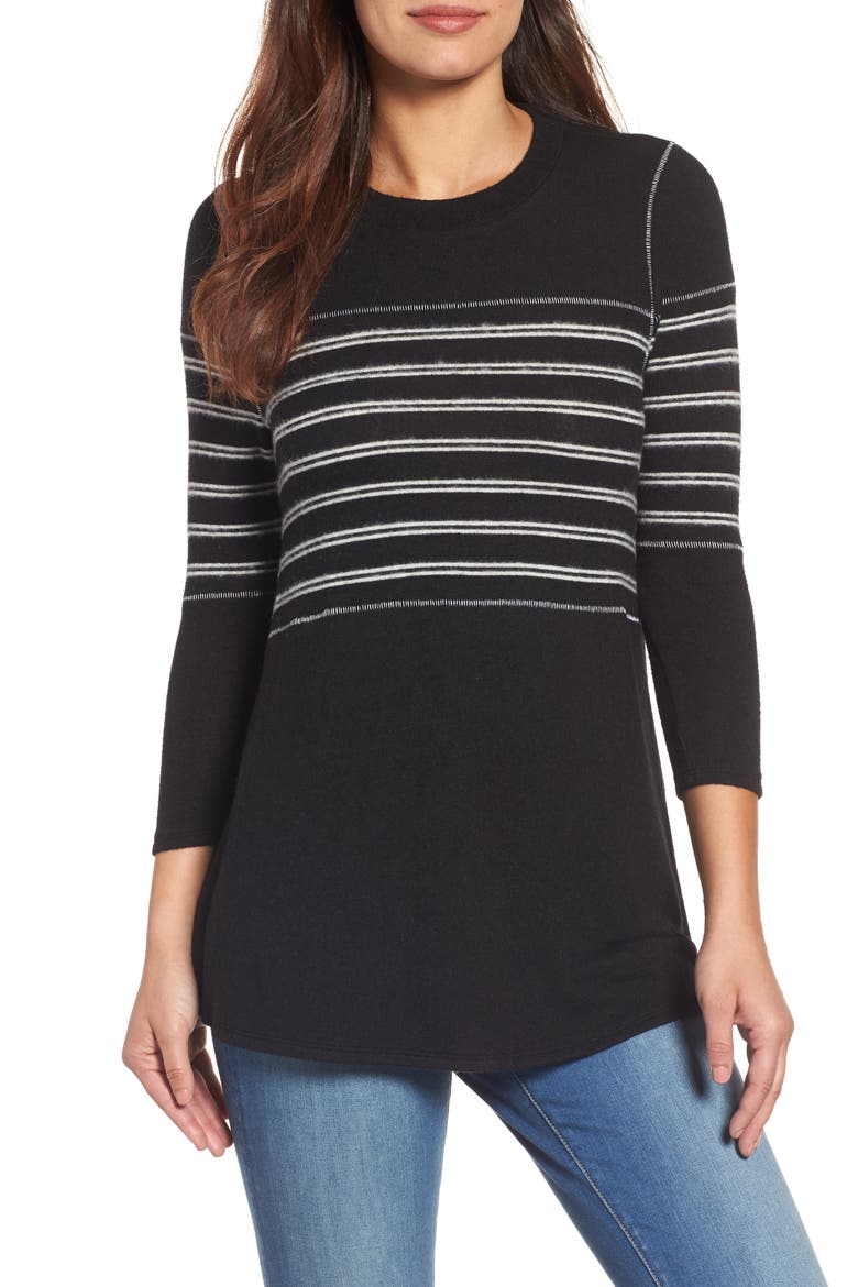 Stripe Panel Sweater, Main, color, BLACK- WHITE STRIPE