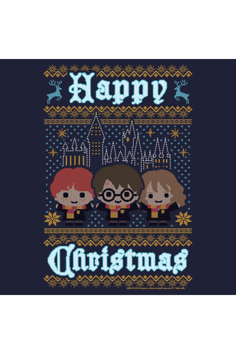 Women's Harry Potter Main Trio Ugly Sweater  Graphic T-Shirt, Alternate, color, Navy Blue