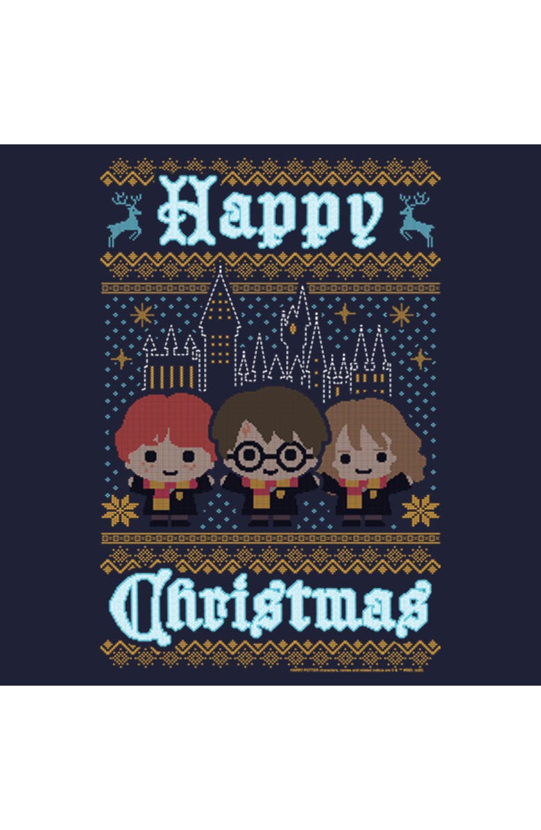 HARRY POTTER Women's Harry Potter Main Trio Ugly Sweater  Graphic T-Shirt, Alternate, color, Navy Blue
