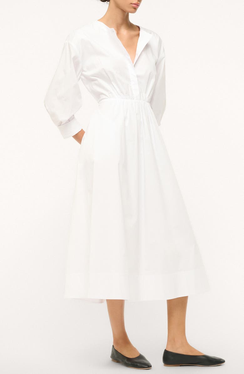 STAUD Cafu Long Sleeve A-Line Dress, Alternate, color, White