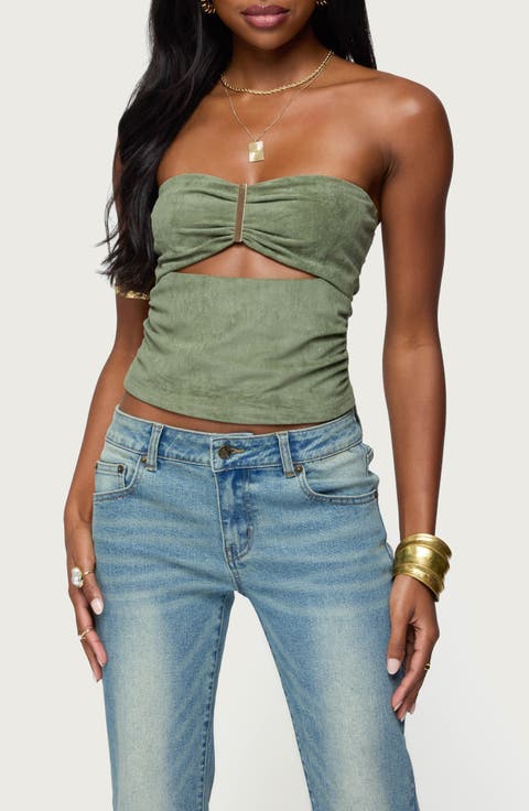 Kalina Cutout Strapless Faux Suede Top