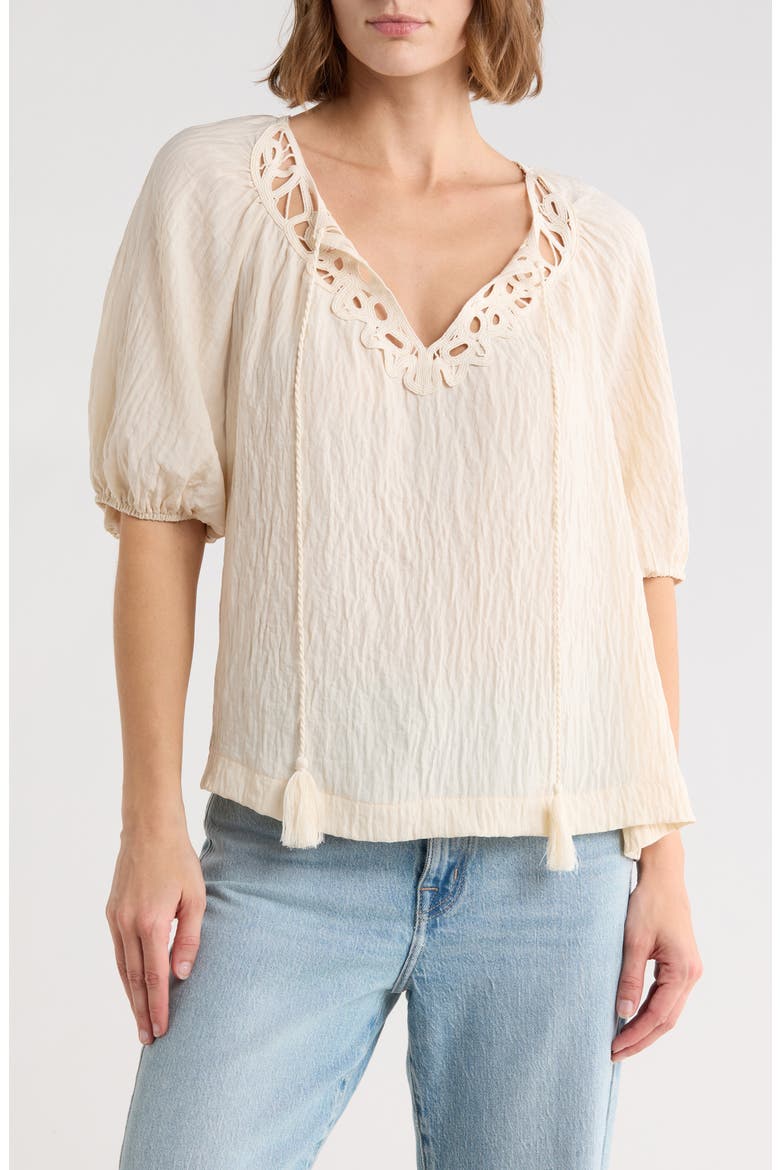 Three Quarter Sleeve Split Neck Top, Main, color, OYSTER