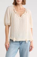 MAX STUDIO Three Quarter Sleeve Split Neck Top