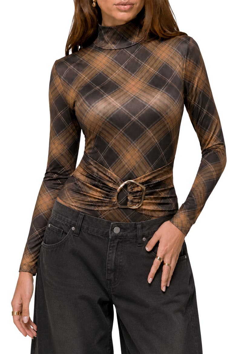 Adair Plaid Bodysuit, Main, color, BROWN