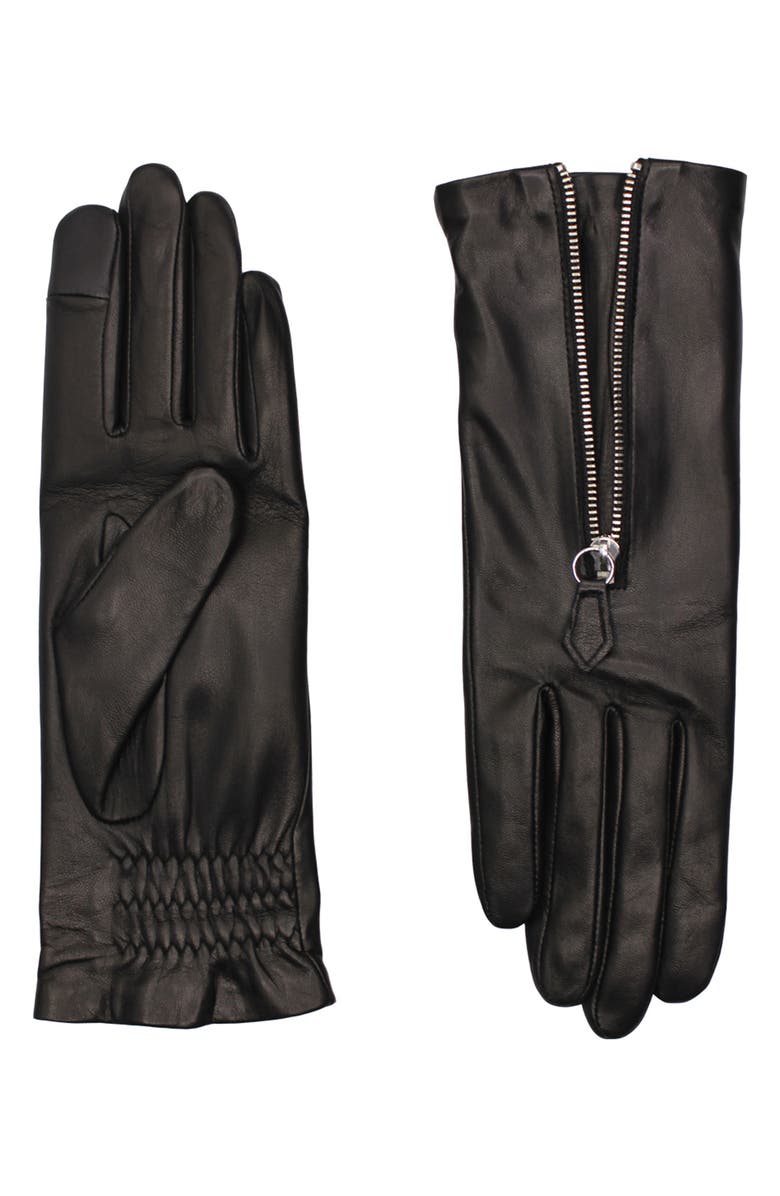 Agnelle Jane Lambskin Leather Zip Gloves, Main, color,
