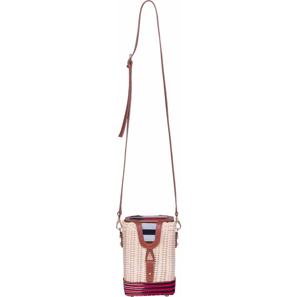 K'Ai & Vrosi Leather & Woven Straw Crossbody Bag in Brown at Nordstrom, Size Medium/large