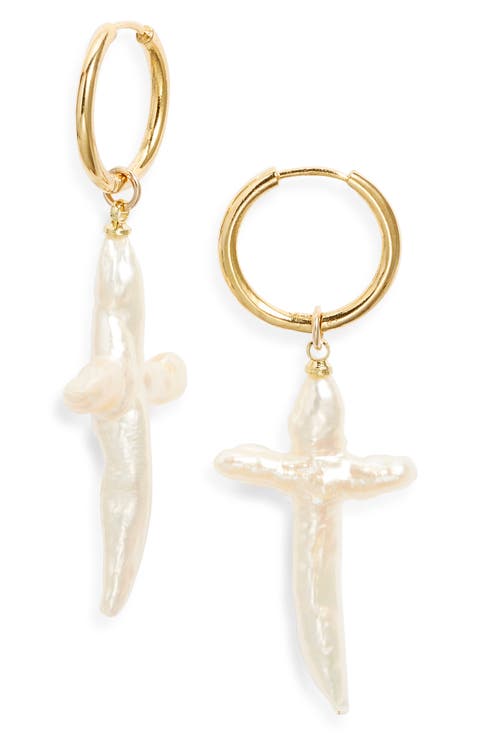 Esther Freshwater Pearl Cross Earrings