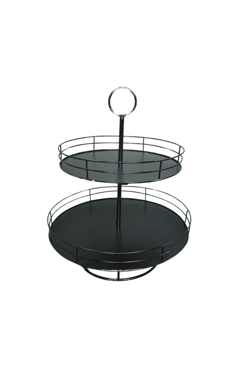 Round Caged Tiers Serving Tray, Main, color, Black