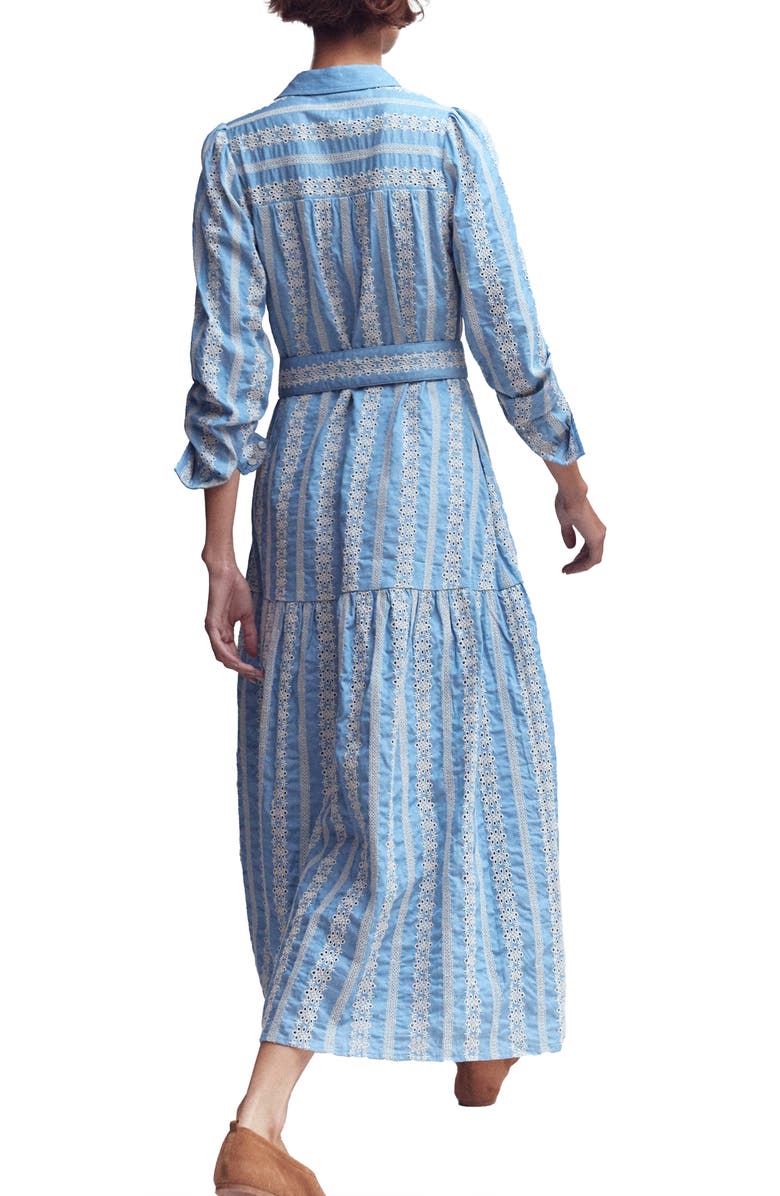 Boden Ellie Long Sleeve Broderie Denim Shirtdress, Alternate, color, Broderie Denim