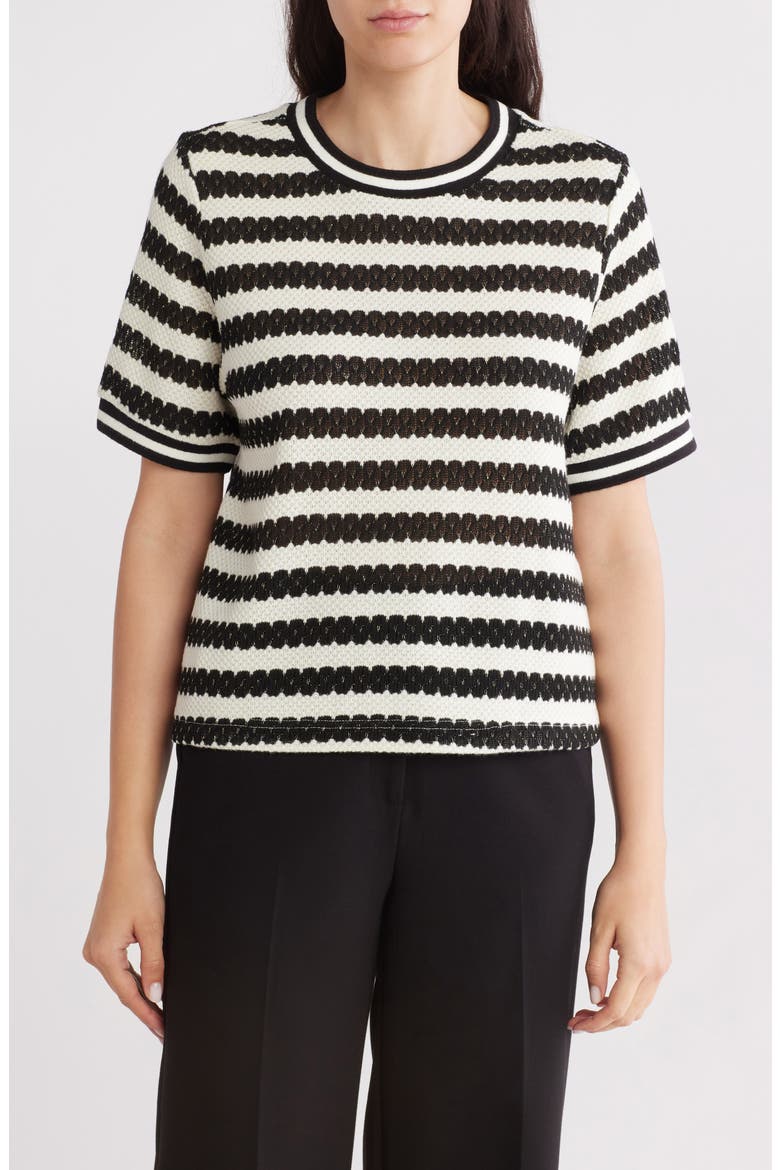 Jacquard Stripe Top, Main, color, BLACK/ CREAM
