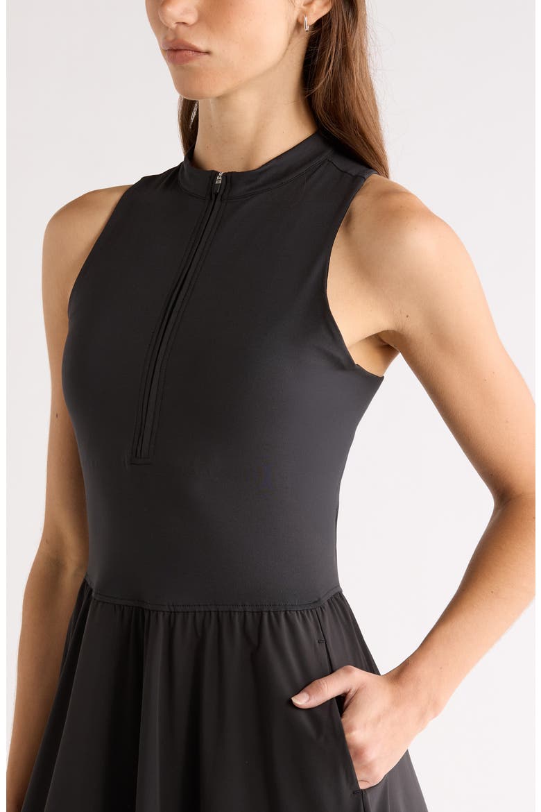 Atlas Zip Front Sleeveless Midi Dress, Alternate, color, BLACK