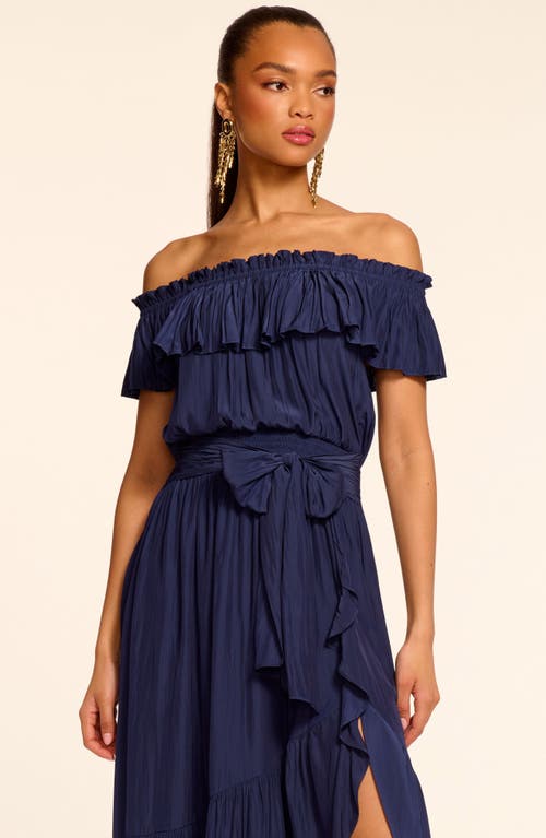 Ramy Brook Gloria Off-the-shoulder Smocked Maxi Dress In Blue