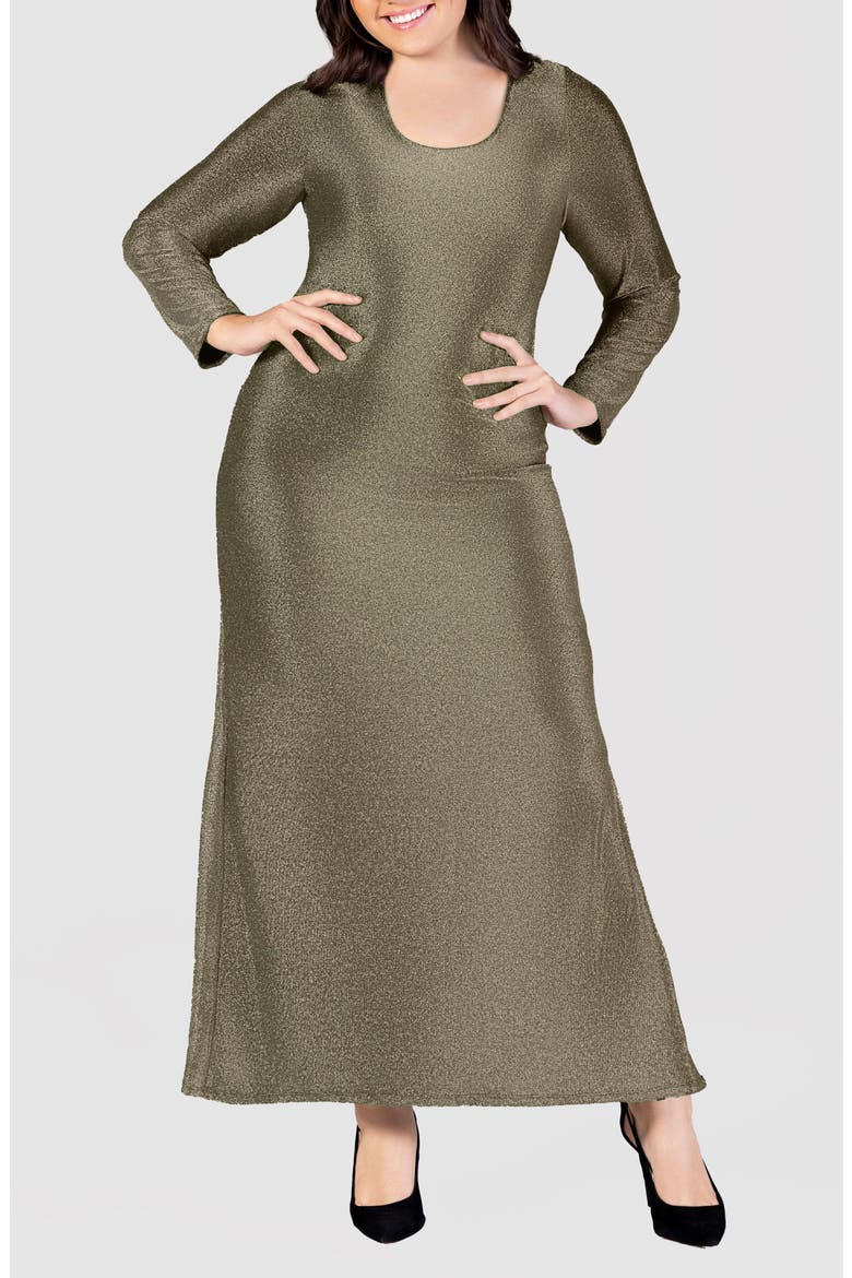Shimmer Knit Long Sleeve Maxi Dress, Main, color, GOLD