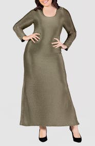 24seven Comfort Apparel Shimmer Knit Long Sleeve Maxi Dress