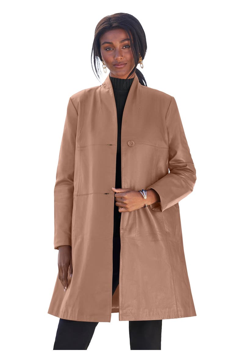 Leather Swing Coat, Main, color, CREAMY MOCHA