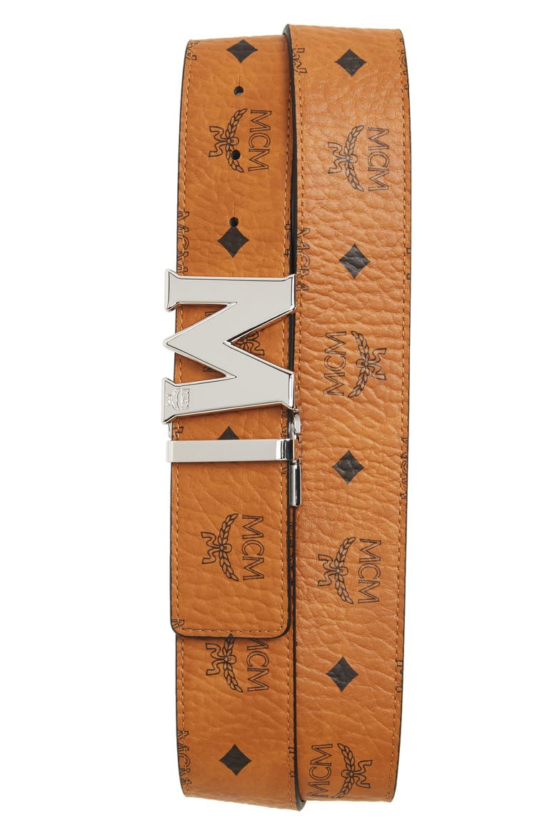 Reversible Signature Leather Belt, Main, color, COGNAC