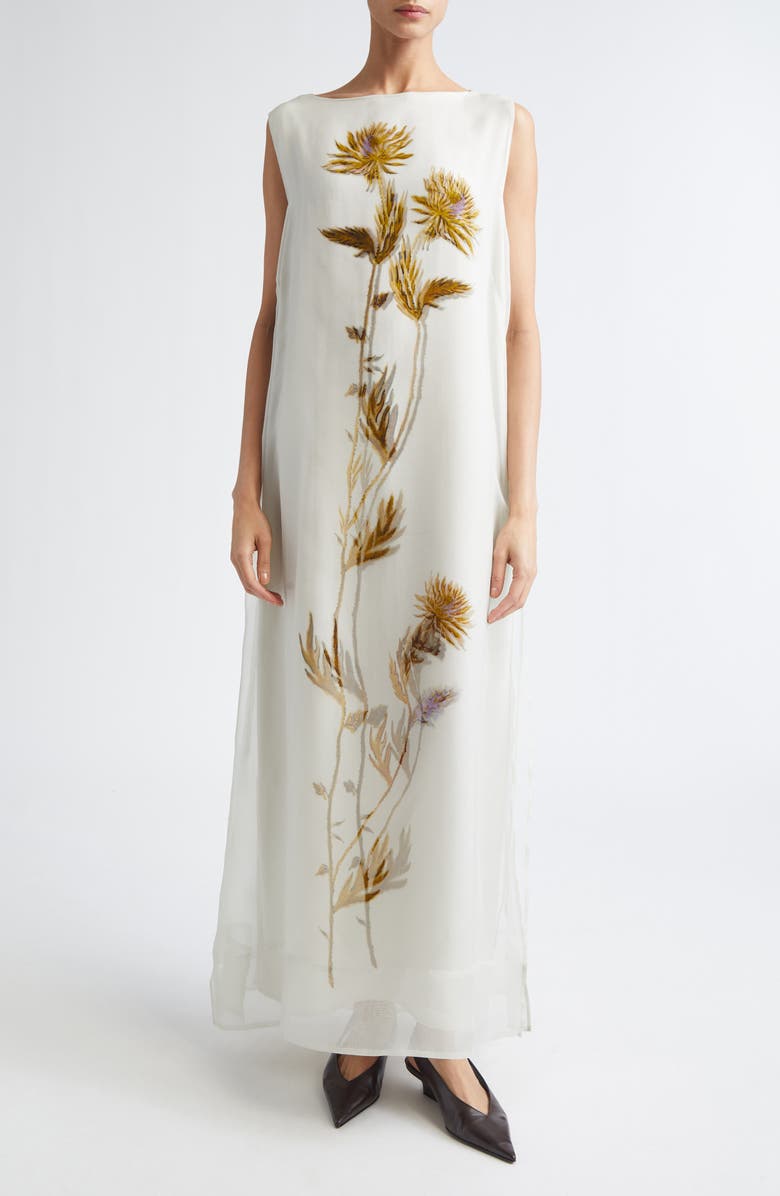 Altuzarra Jools Floral Silk Organza Evening Dress, Main, color, Macadamia Shibori Flower