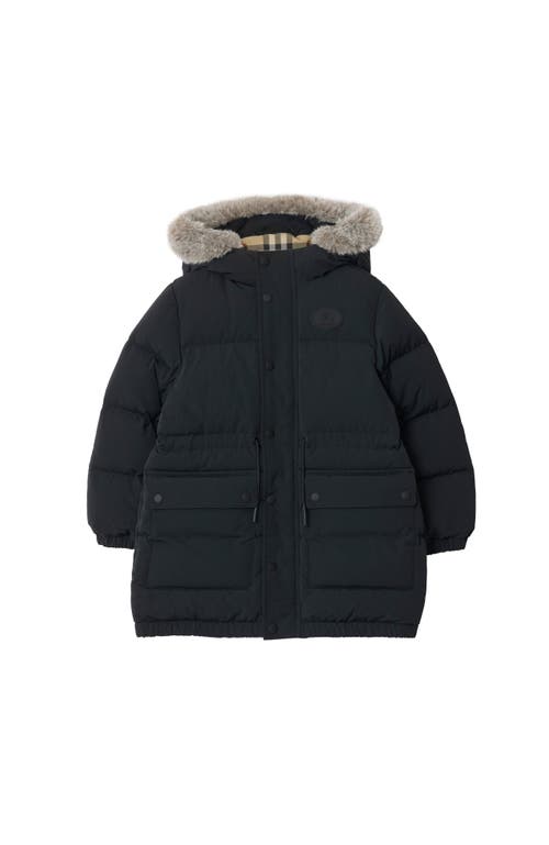 Burberry Childrens Faux Fur Trim Nylon Puffer Coat In Black