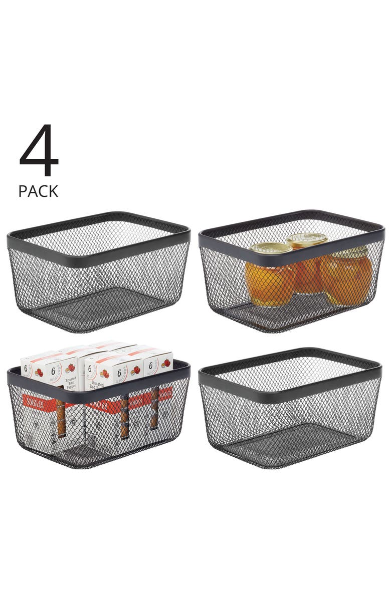 mDesign Metal Mesh Pantry Basket for Kitchen Organization and Storage - Set of 4 - Black, Alternate, color, Black