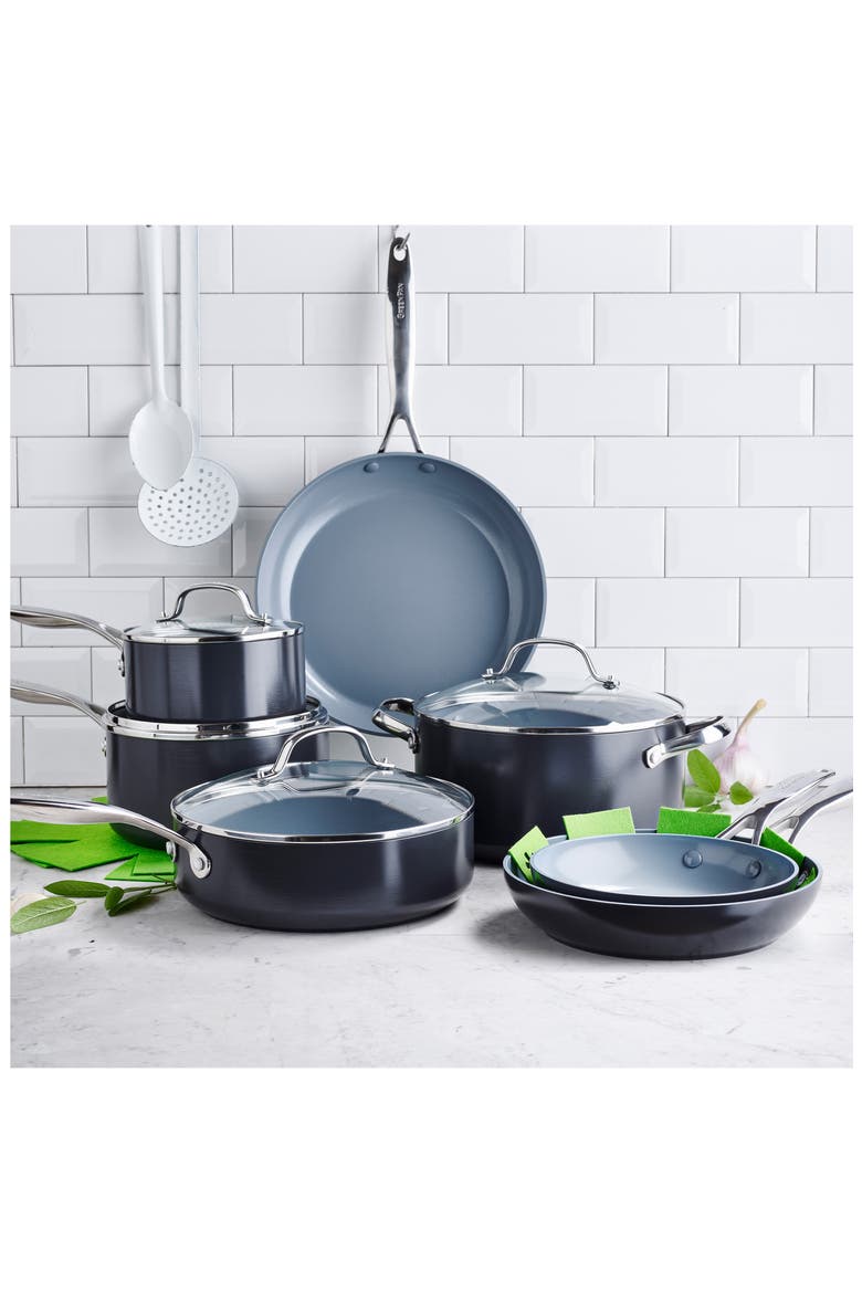 Valencia Pro 11-Piece Anodized Aluminum Ceramic Nonstick Cookware Set, Alternate, color, BLACK