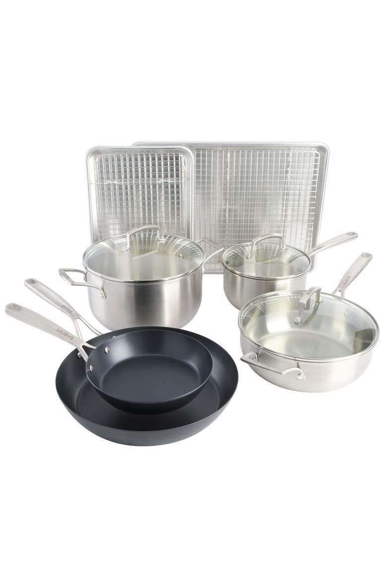 12pc Stainless Steel Carbon Steel Aluminum Cookware Set, Main, color, Silver