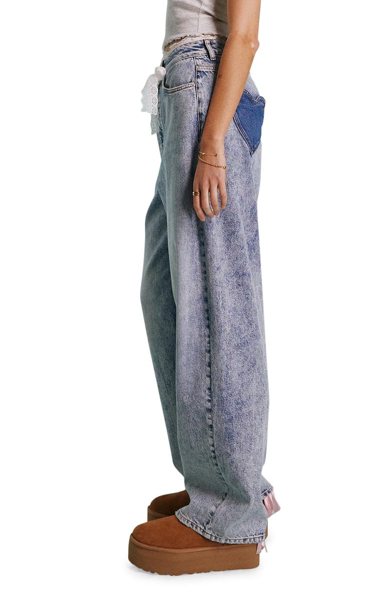 Miss Selfridge Heart Pocket Baggy Jeans, Alternate, color, Mid Blue