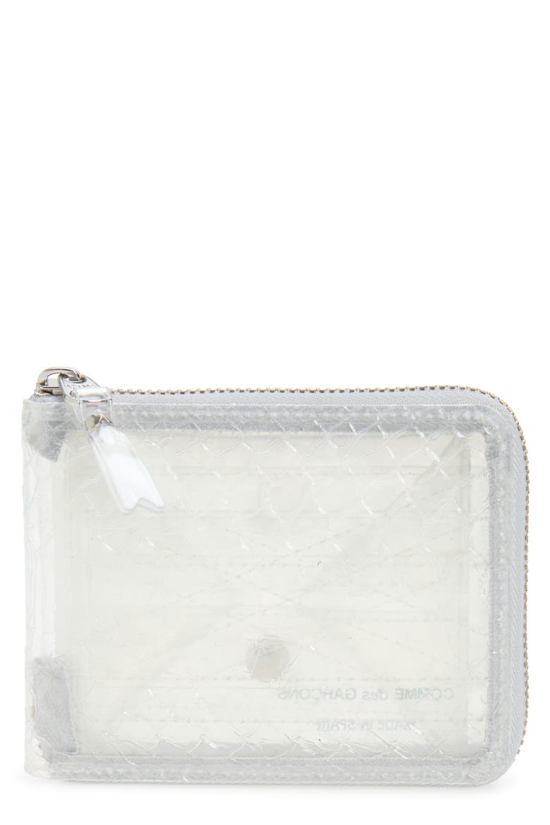Clear Snakeskin Embossed Square Zip Around Wallet, Main, color, TRANSPARENT