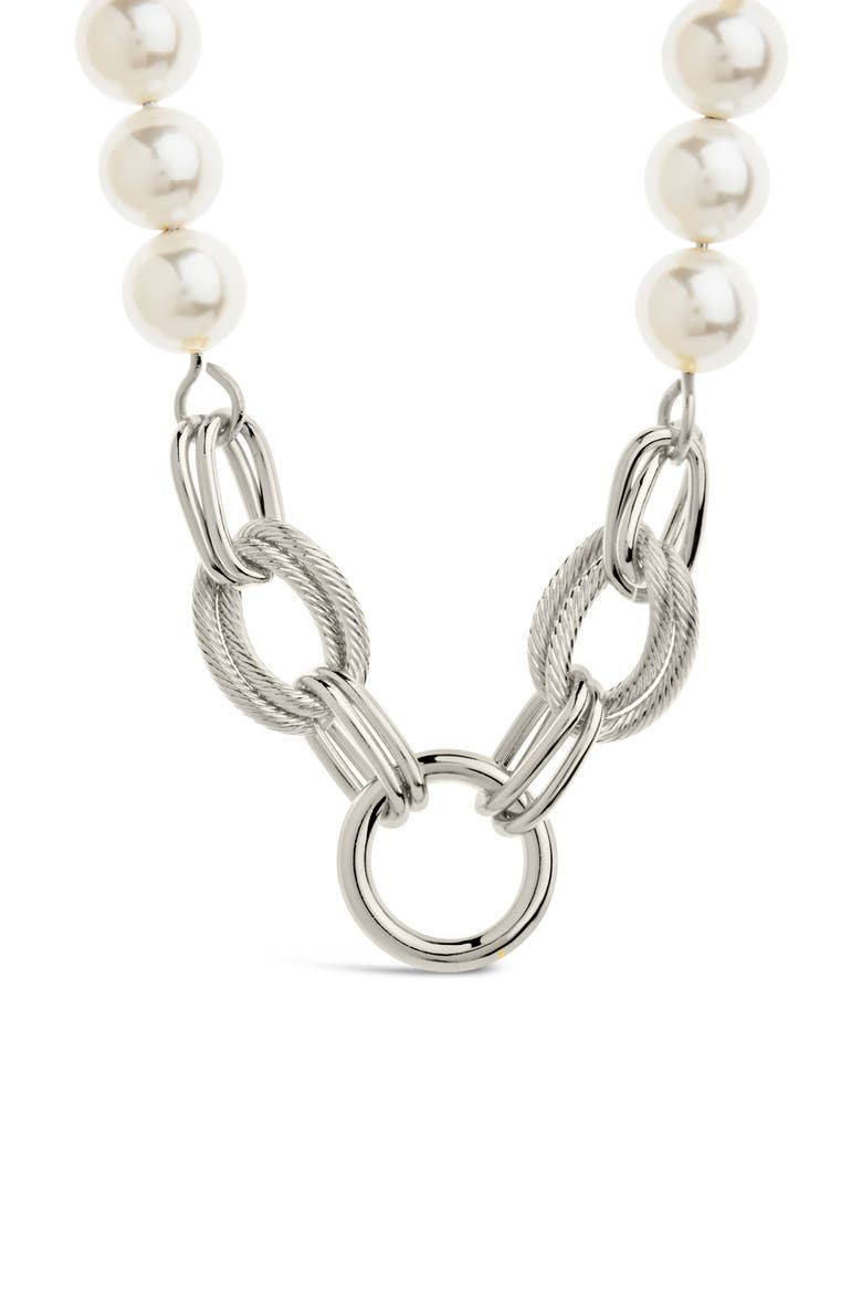 Ivanna Faux Pearl Chain Necklace, Main, color, SILVER