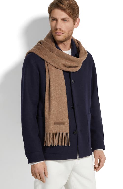 Zegna Fringed Cashemere Scarf In Brown