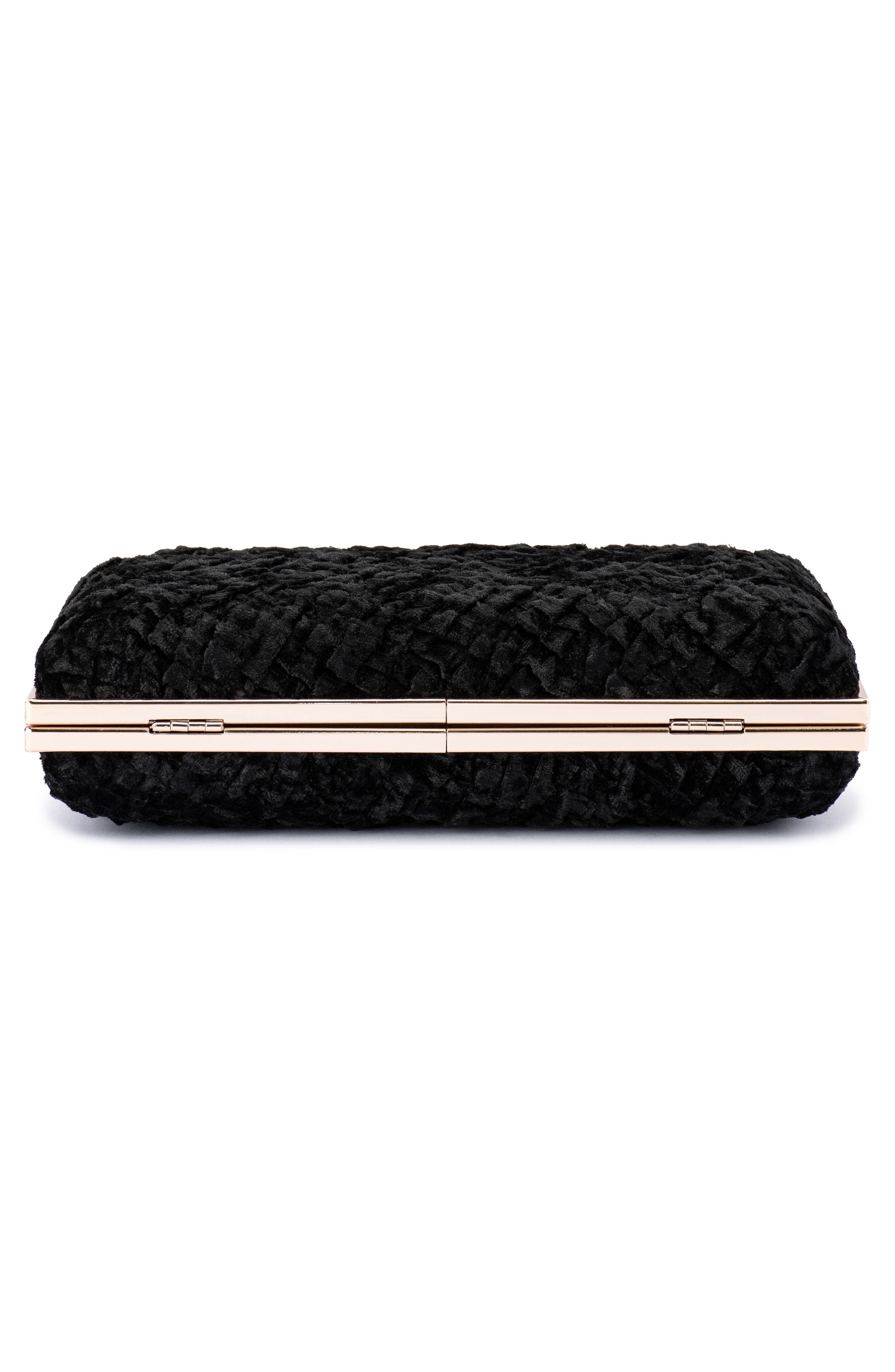 Olga Berg Hazel Textured Velvet Frame Clutch, Alternate, color, Black
