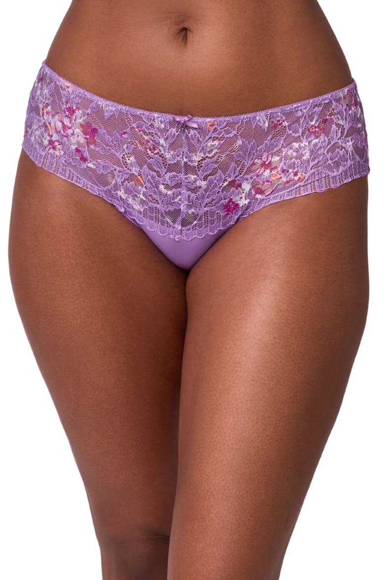 Floral Lace & Microfiber Hipster Panties, Main, color, TULIP/ TULIP FIELD
