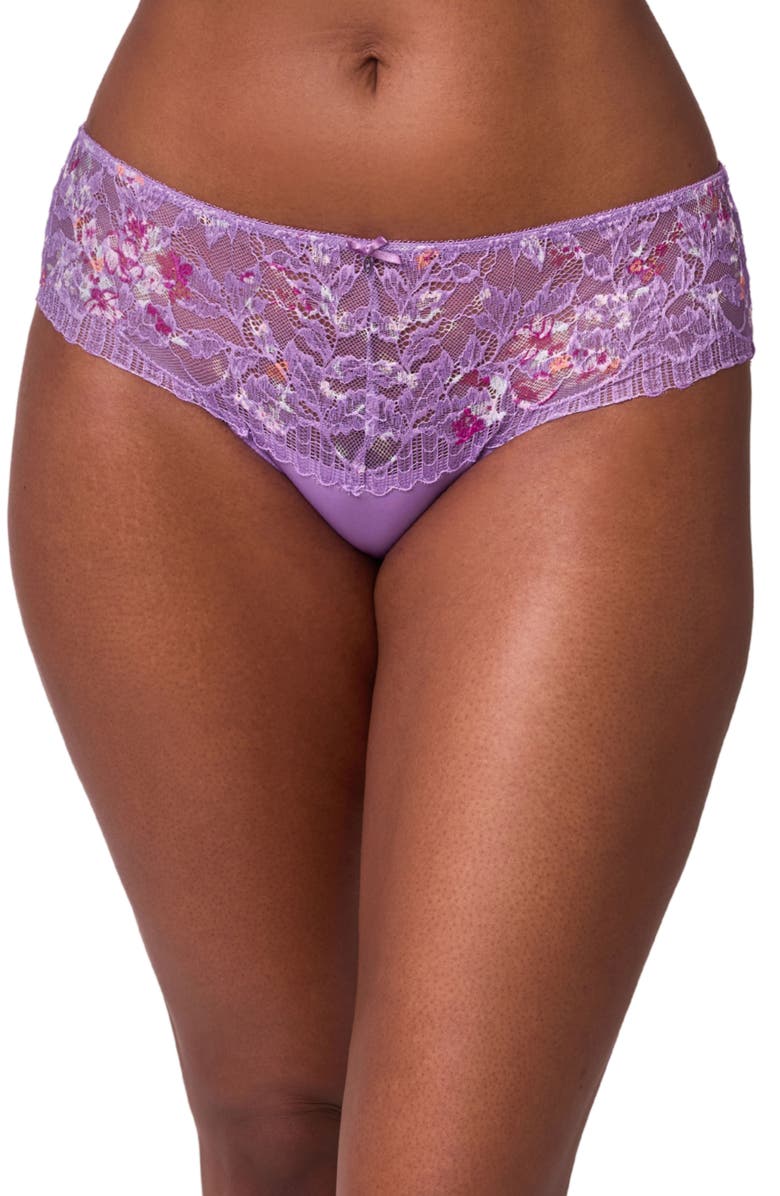 Montelle Intimates Floral Lace & Microfiber Hipster Panties, Main, color, Tulip/ Tulip Field