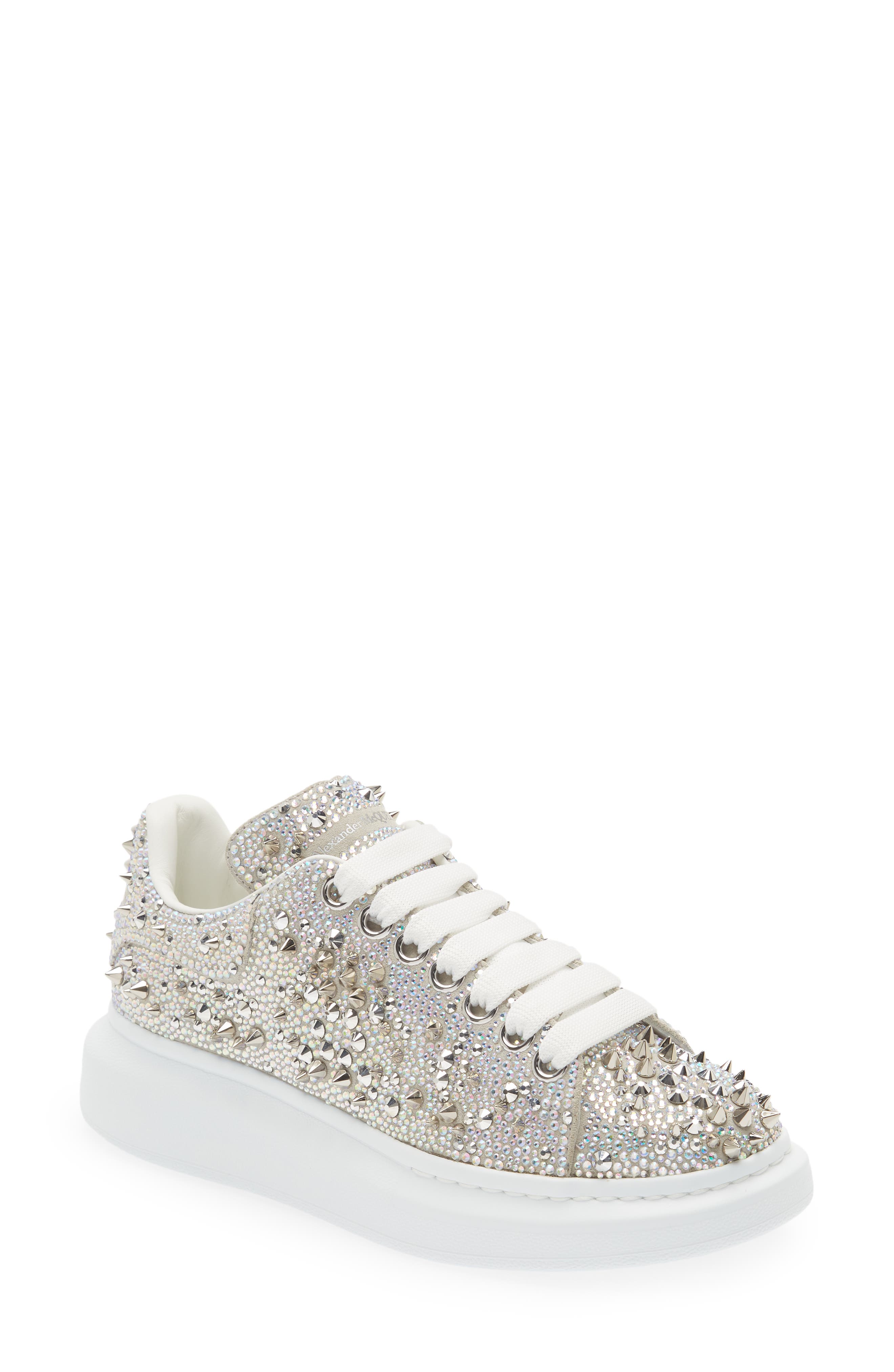 McQueen Oversized Crystal & Stud Embellished Platform Sneaker, Main, color, 