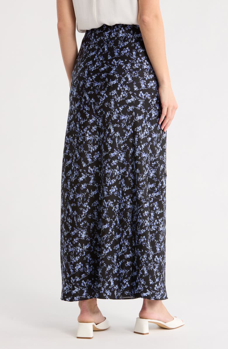 Melrose and Market Floral Satin Maxi Skirt, Alternate, color, Black- Blue Scrolling Ditsy