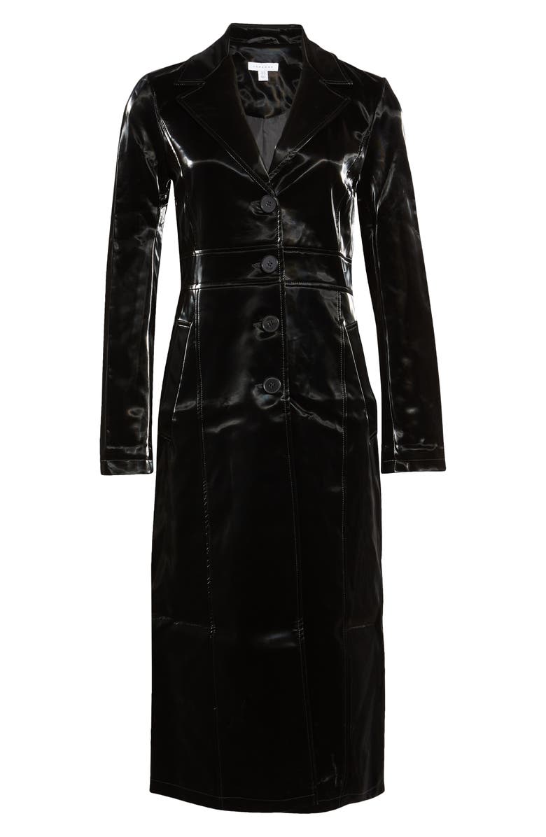 Topshop Liquid Vinyl Trench Coat, Alternate, color, Black