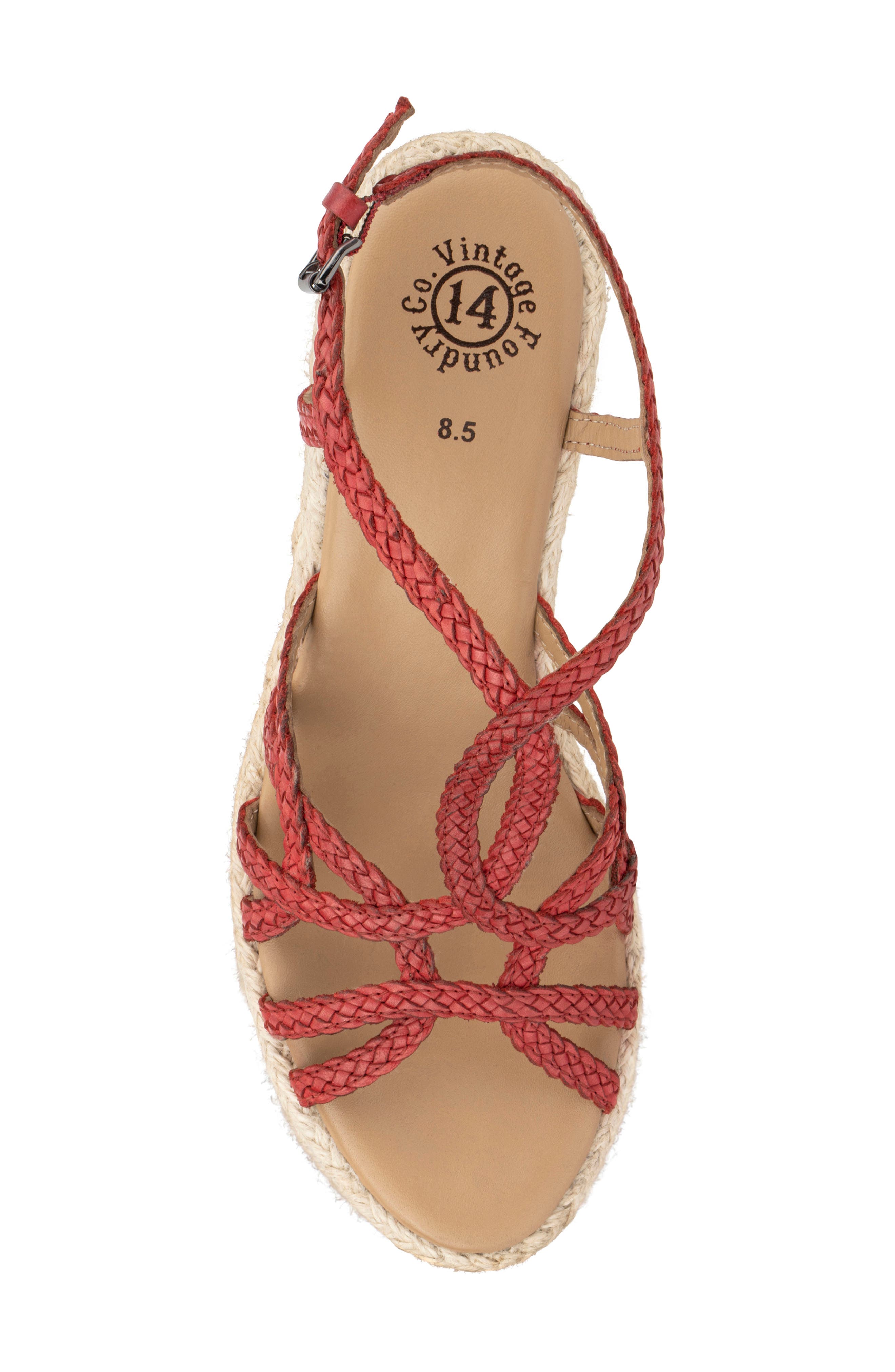 VINTAGE FOUNDRY Eloise Leather Espadrille Platform Wedge Sandal, Alternate, color, Red